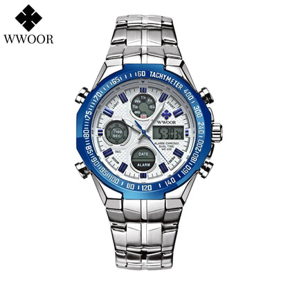 Mens Dual Rich Display Stainless Steel Golden Class Watches