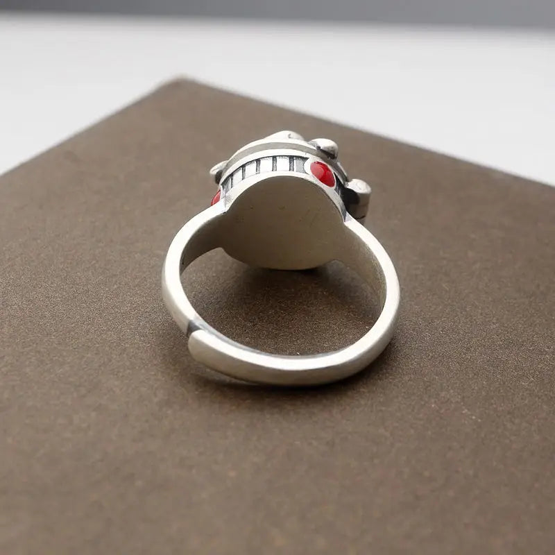 Vintage Open Band Silver Ring – Adjustable Plant Design Statement Ring