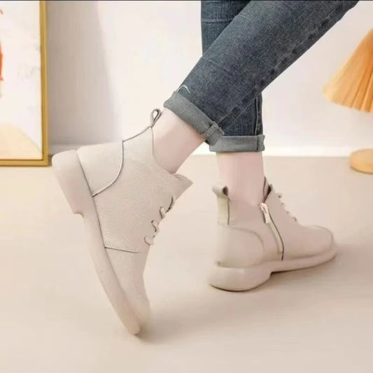 Womens Soft Leather Ankle Boots Comfortable Rhinestone Winter Shoes With Cotton Lining