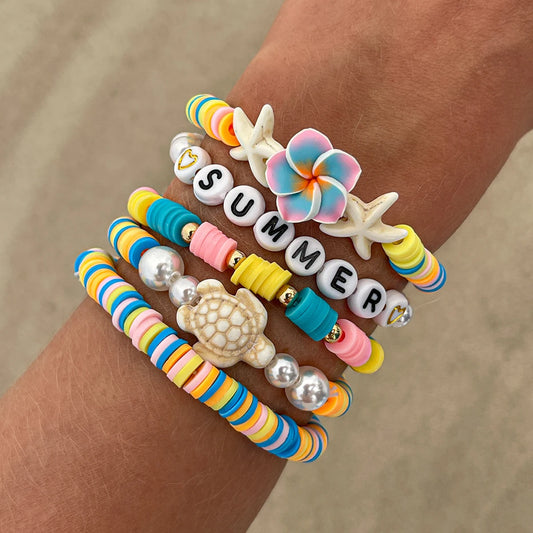 Tropical Hawaii Vibes - Colorful Summer Heishi Bead Bracelet Stack