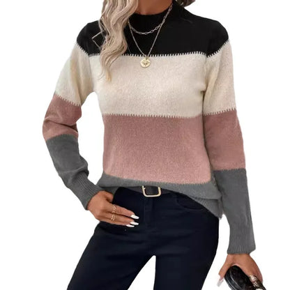 Cozy Chic: Neutral Colorblock Mock Neck Sweater
