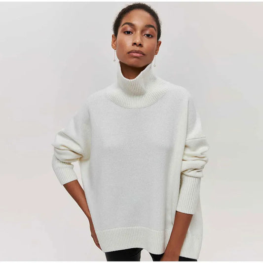 Solid Turtleneck Long Sleeve Pullover For Women