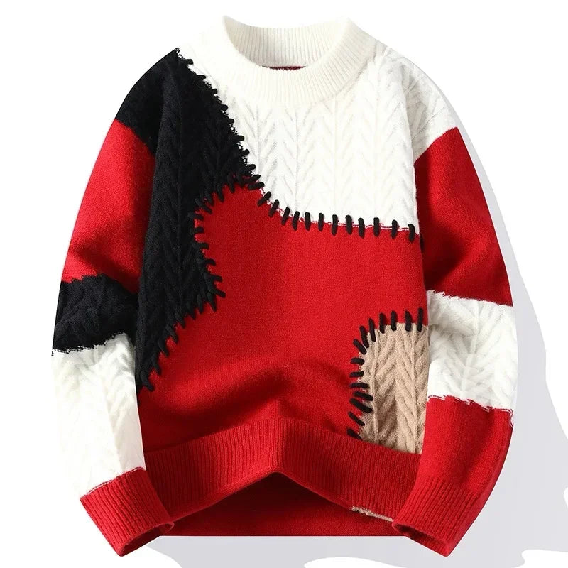 2025 Mens Casual Warm Sweater Solid Plush Knitted Pullover Autumn Winter Thickened Versatile Top
