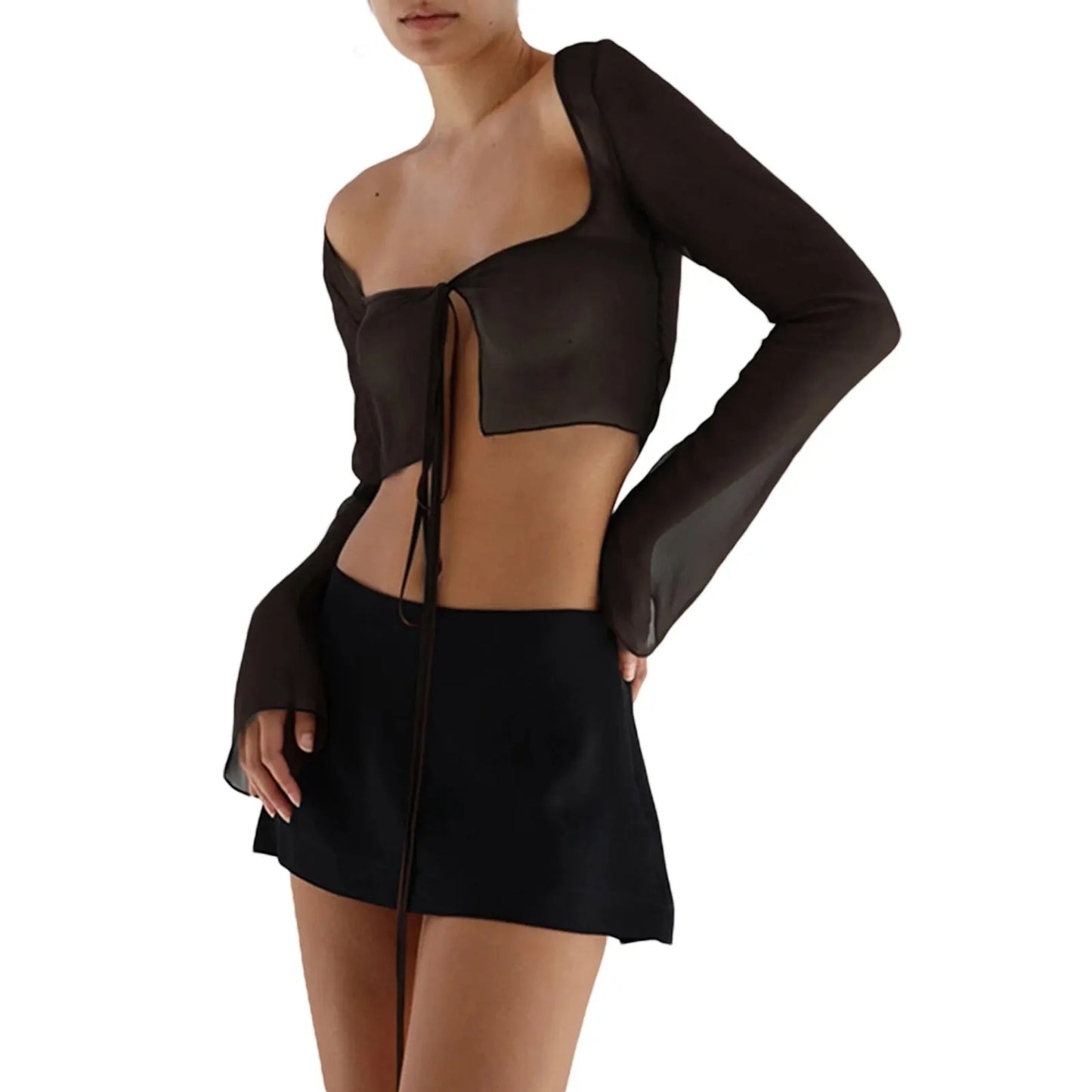 Summer Sophistication: Trimmed Long Sleeve Crop