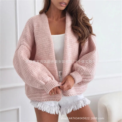 Chunky Baby Pink Knit Cardigan Cozy Spring Transition Outfit Inspo