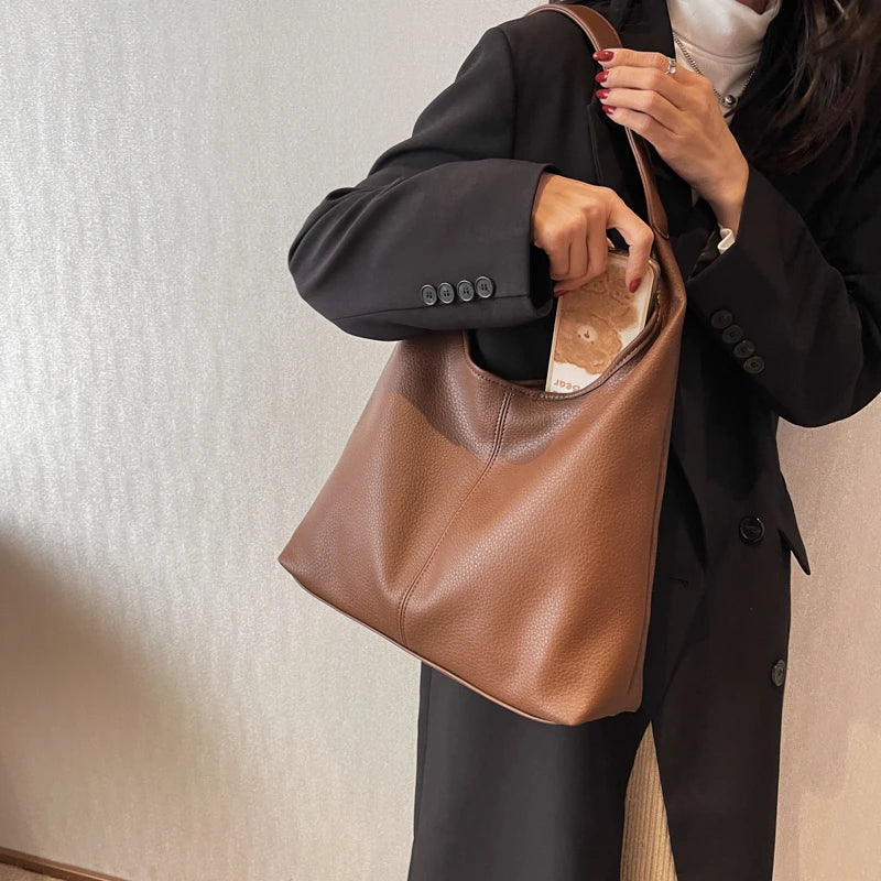 Designer High Capacity Shoulder Bag Simple Solid Color Tote For Women