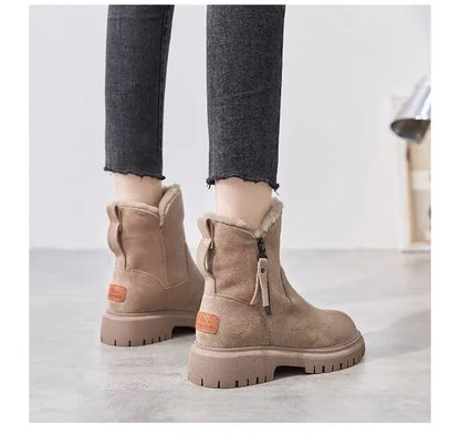 Warm Plush-Lined Snow Boots | Winter Boots with Side Zipper and Thick Rubber Soles for Outdoor Activities & Daily Wear