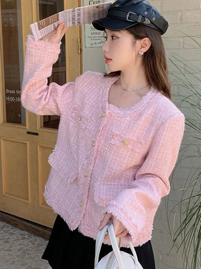 Elegant Pink Turn-Down Collar Jacket for Effortless Feminine Chic Street Style