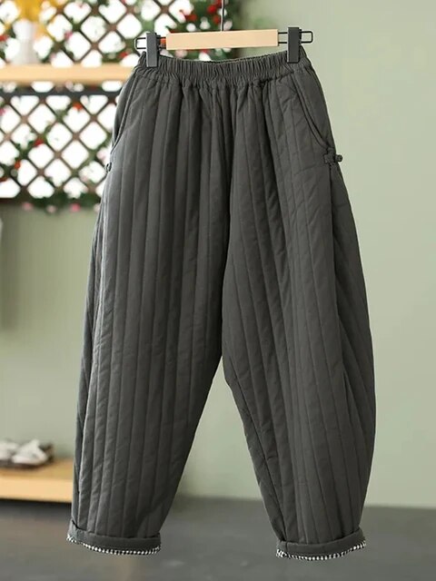M-4XL Oversized Thicken Ankle-Length Down Cotton Warm Pants