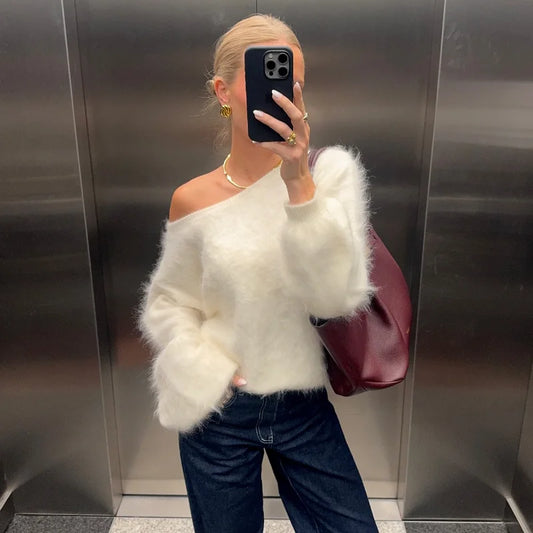 Luxury Seahorse Hair Knit Sweater Retro Loose Fit Warm Pullover For Women Casual Autumn Winter Fashion