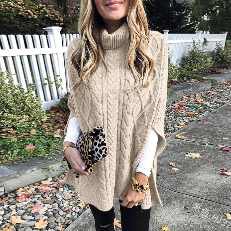 2025 Womens Knitted Turtleneck Sweater Casual Relaxed Twist Knit Pullover Lazy Commute Style