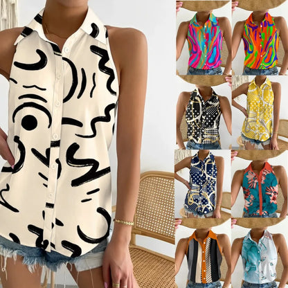 Off ShoulderSleeveless Abstract Printed Women Blouse