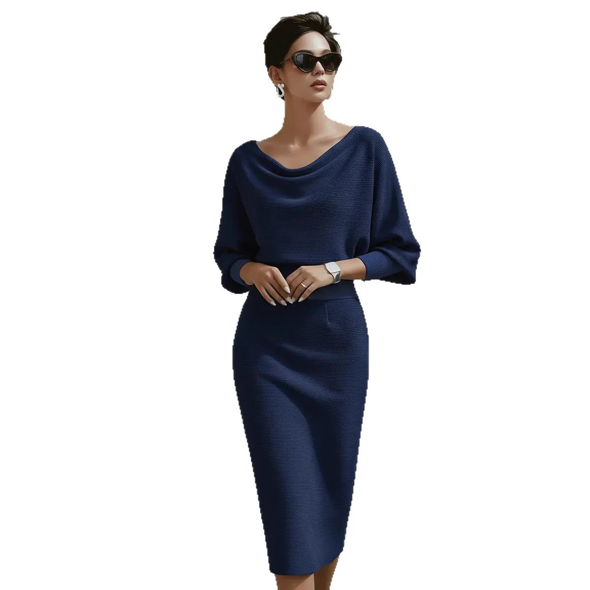 Chic High Waist Office Midi Dress – Elegant 3/4 Sleeve Spring Work Dress