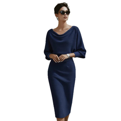 Chic High Waist Office Midi Dress – Elegant 3/4 Sleeve Spring Work Dress