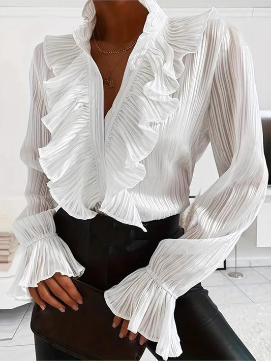 Blue And White Cropped Button Shirt Elegant Office Crop Top For Women