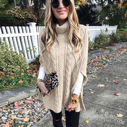 2025 Womens Knitted Turtleneck Sweater Casual Relaxed Twist Knit Pullover Lazy Commute Style