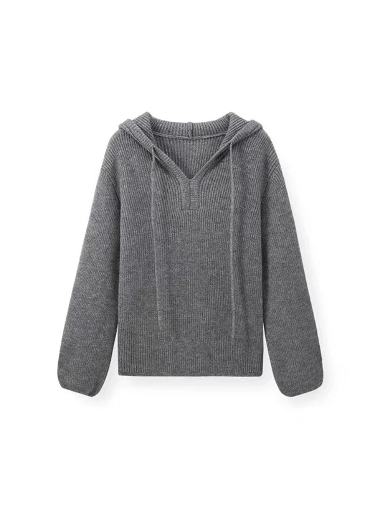 Women Clothing Autumn Knitted Design Hooded Sweaters