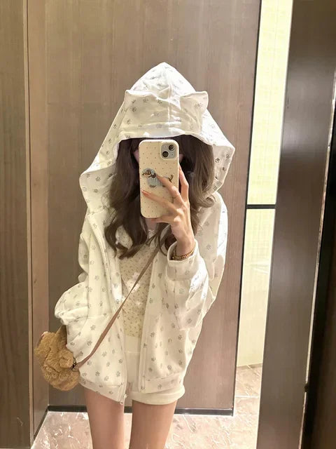 Womens Japanese Graphic Cat Ears Hoodies