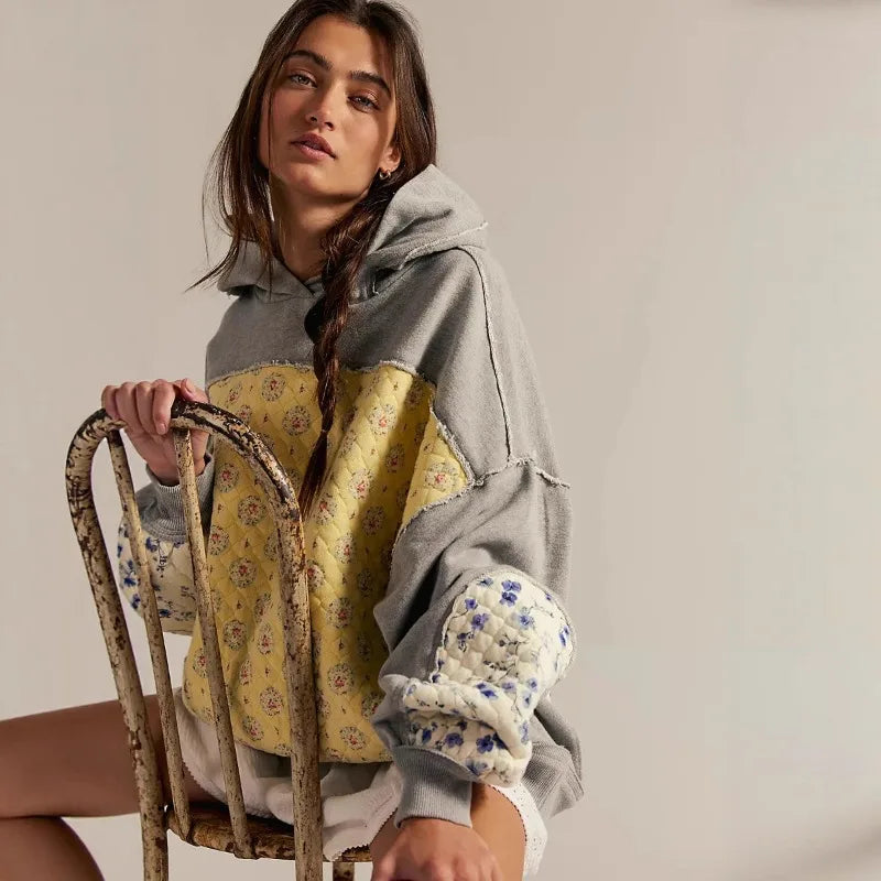 2025 Womens Patchwork Hoodie Leopard Print Drawstring Sweatshirt Casual Long Sleeve Pullover Top