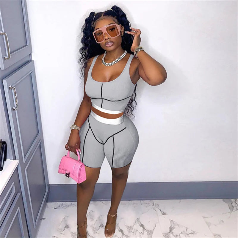 Striped Womens Outfit Set Top Shorts