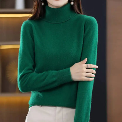 Womens Pure Wool Turtleneck Plus Size Knitted Sweaters