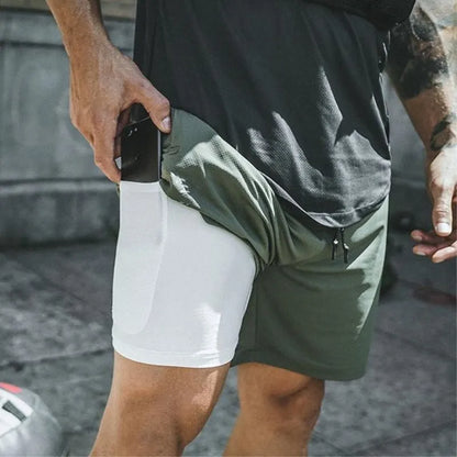 Mens Quick Dry 2 In 1 Gym Workout Style Shorts