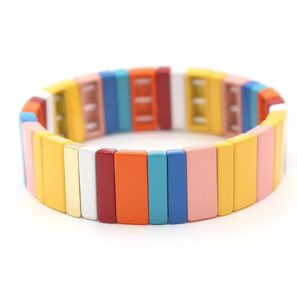 Vibrant Mood: Colorful Enamel Tile Stretch Bracelet