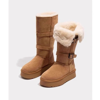 2025 New Arrival Winter High Boots Genuine Leather Thick Plush Warm Snow Boots For Women