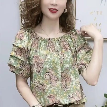 Chic 2023 Autumn Womens Print Shirt Puff Sleeve Elegance For The Office