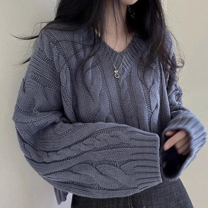 Korean Fashion Sequin Corset Sweater O Neck Solid Knit Pullover Casual Long Sleeve Short Top For Women