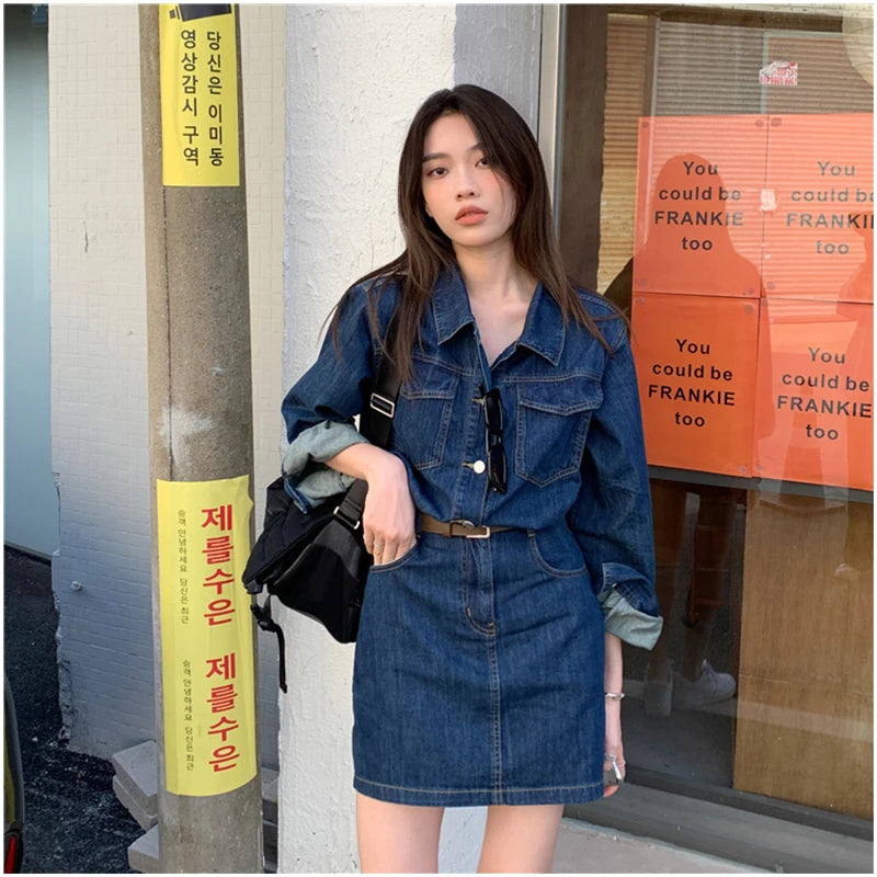 2024 Vintage Denim Shirt Casual Cropped Style For Womens Summer