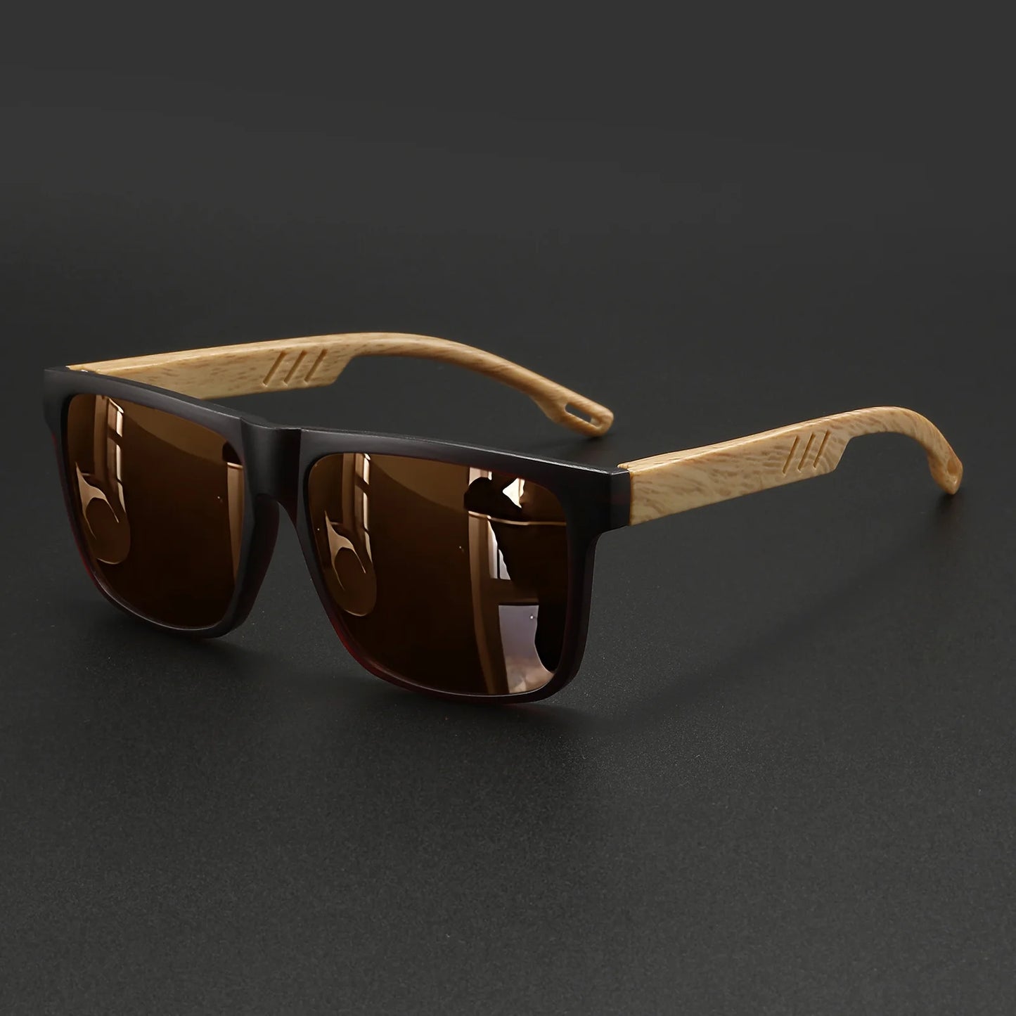 Square UV400 Sunglasses – Wood Grain Unisex Fashion Shades