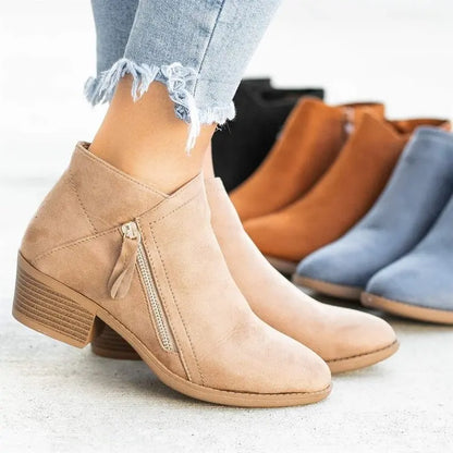 Elegant Zipper Closure Women Suede Boots