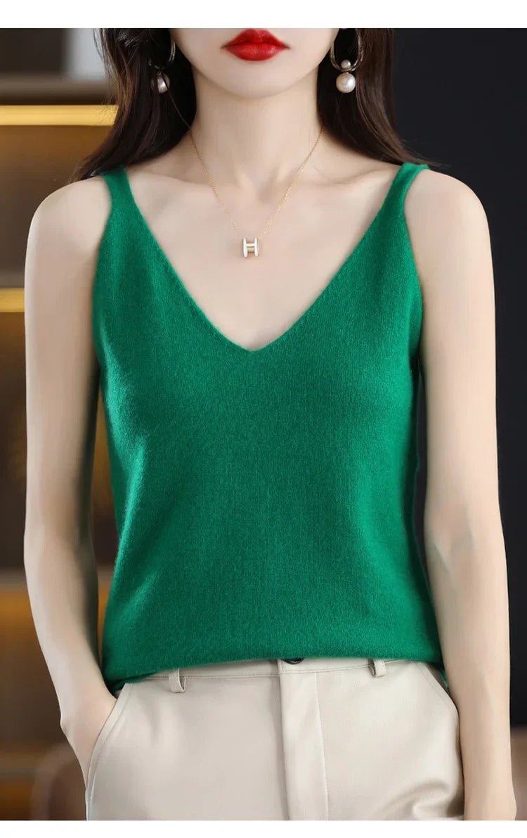 Spring Summer Ladies V Neck Sweater Solid Color Half Sleeved Pullover Thin Casual Knitwear Soft Bottoming Top