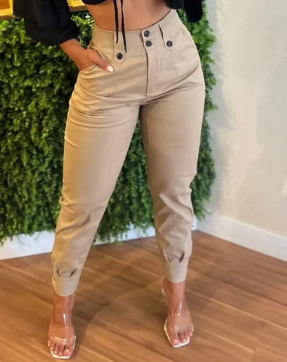 Button Fly Elastic Waist Capris