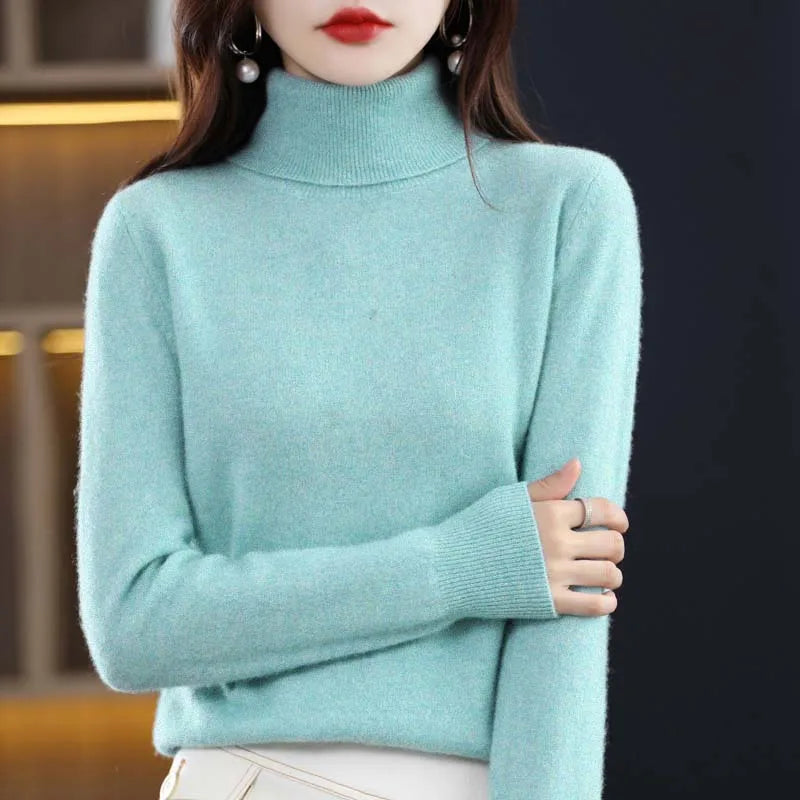 Womens Pure Wool Turtleneck Plus Size Knitted Sweaters