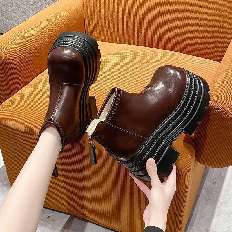 Womens Platform Chunky Bottom Stong Lace Up Winter Boot
