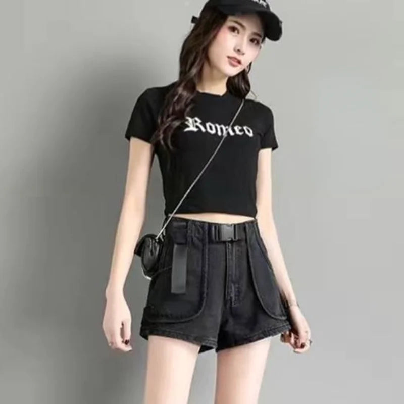 Women S Mid Waist Cargo Denim Shorts Sexy Stretchy Summer Hot Pants