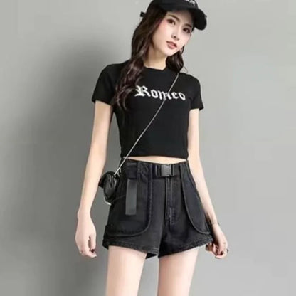 Women S Mid Waist Cargo Denim Shorts Sexy Stretchy Summer Hot Pants