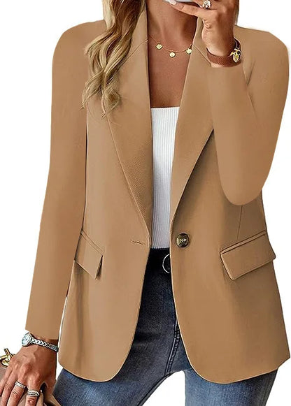 Women’s Casual Blazer – Solid Color Long Sleeve Notched Collar Office Blazer
