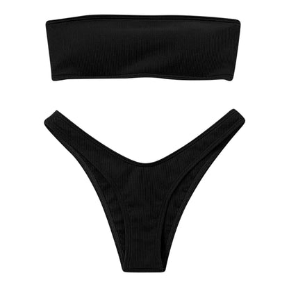 Basic Style Push Up Ribbed Women Strapless Bikini