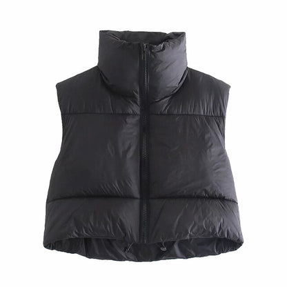 New Stand Collar Sleeveless Lightweight Zip Up Puffy Vest For Women