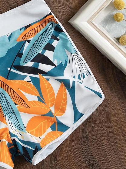 3 Pieces Flower Design Halter Bathing Suit Set