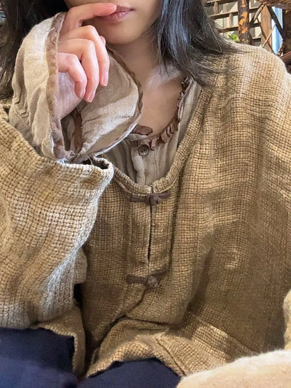 Vintage V-Neck Knit Cardigan Jacket for Women – Autumn Winter 2025