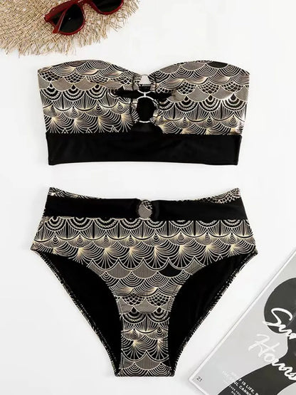 Luxury Resort Gold Wave Pattern Bikini Set for Vacation Mood