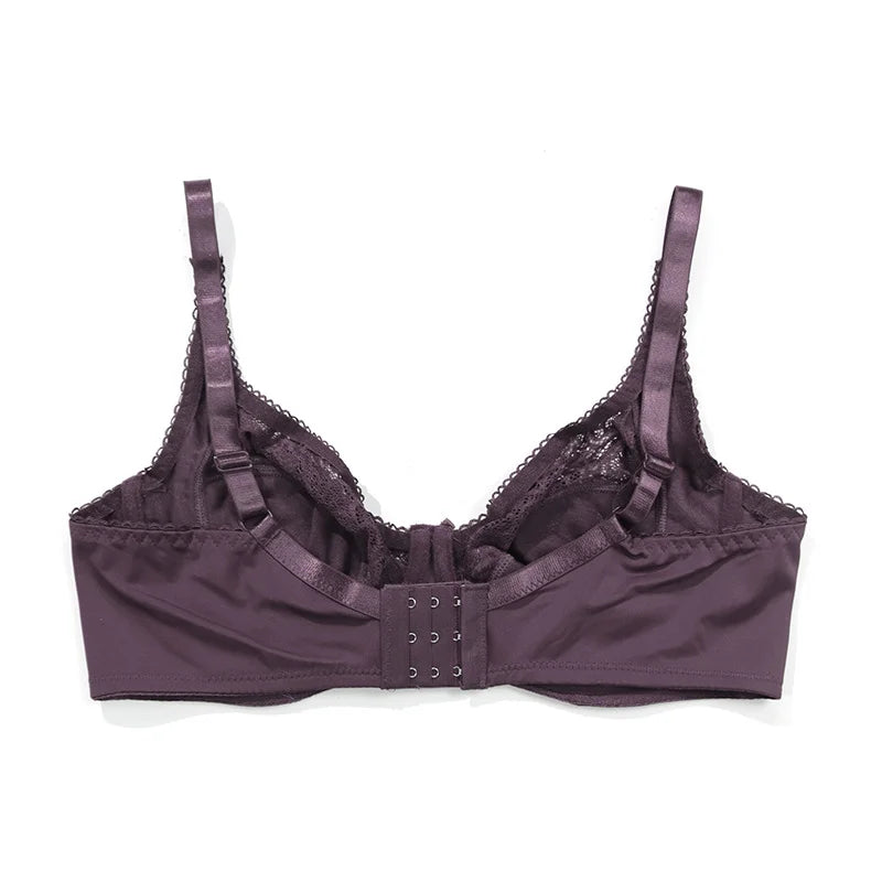 Embroidery Lace Bra For Women Plus Size Sexy Thin Underwired Black Gray