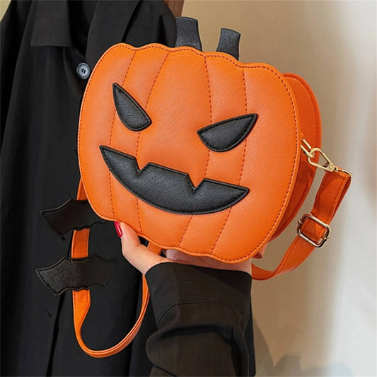 Halloween Pumpkin Purse Pu Leather Demon Messenger Bag With Adjustable Strap Zipper