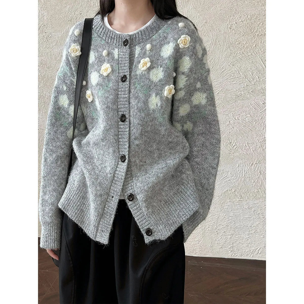 Floral Embroidered Knit Cardigan – Autumn Casual Sweater for Women