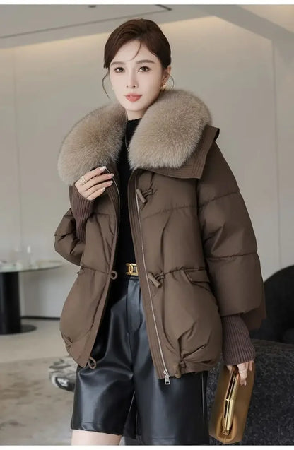 New Winter Down cotton Short Padded Fur Collar Puffer Jackets for Women
