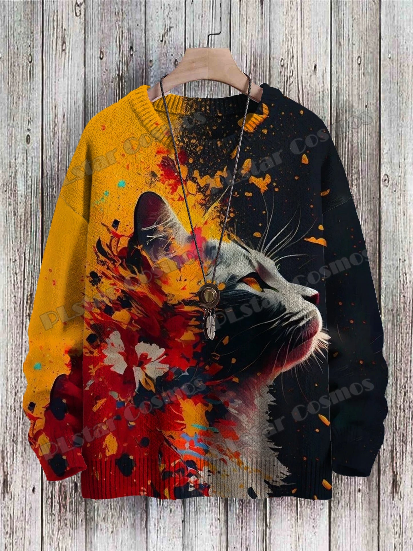 Vibrant Ukiyo-e Cat Sweater for Cozy Sunset Walks